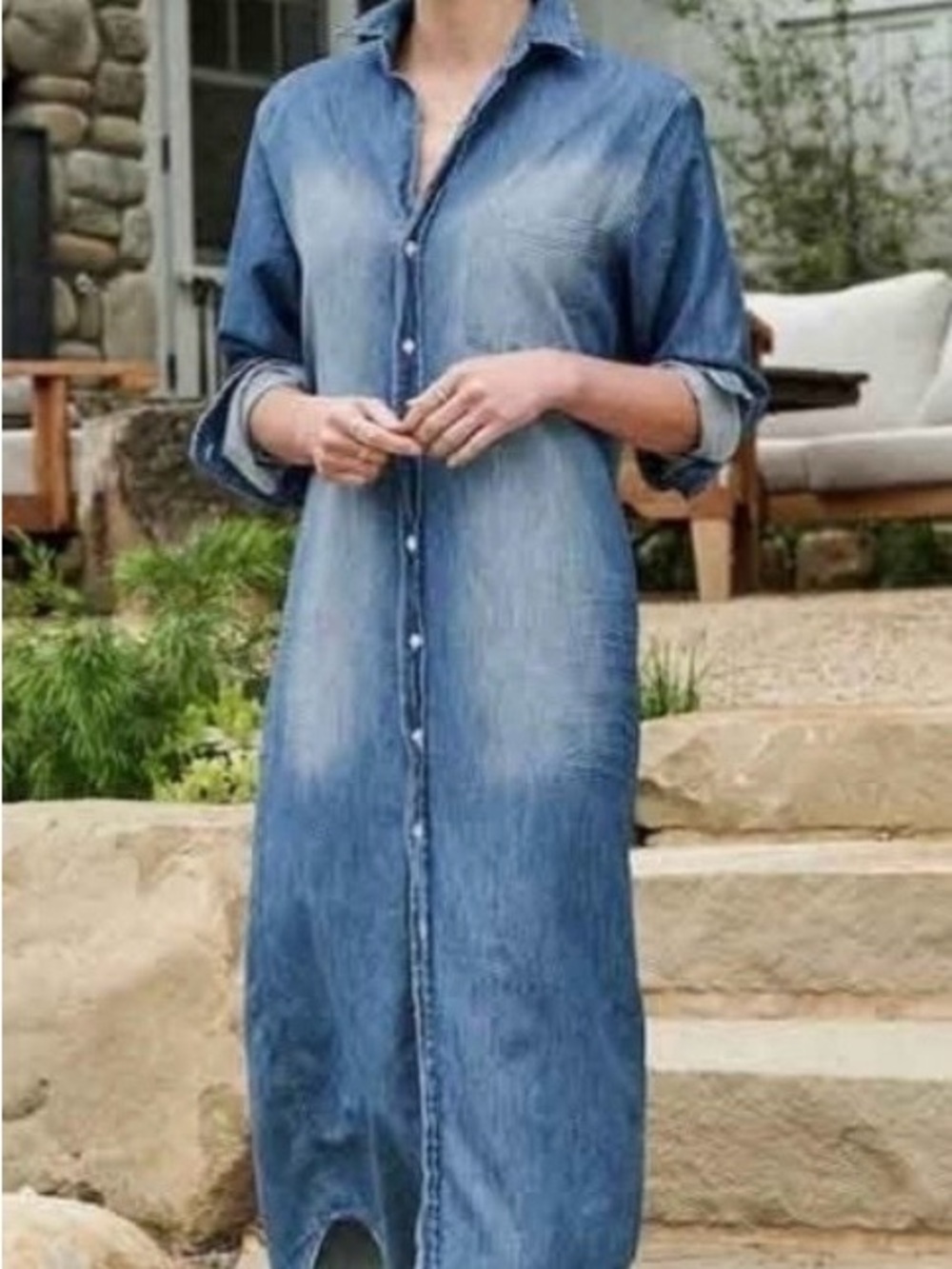 Frank & Eileen Rory Washed Blue Denim Maxi Shirt Dress